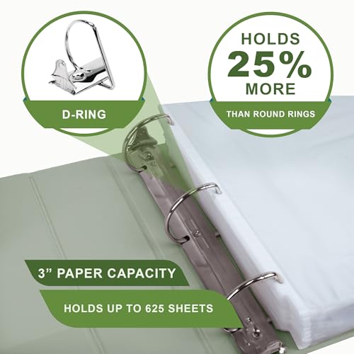 Image of Samsill Plant-Based 3 Inch Durable D-Ring, View Binder, Eco-Friendly, USDA Certified Biobased, Single, Sage Green