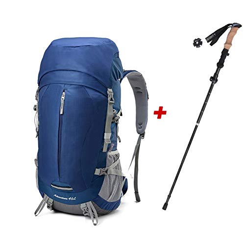 Mochila De Viaje Bolso Exterior De Gran Capacidad Repelente Al Agua Backpack De Excursionismo 40L Senderismo Daypack Al Aire Libre, Rojo/Azul/Negro (Juego De Bastones De Trekking)