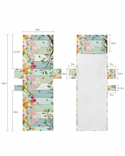 Spring Easter Beach Lounge Chair Towel Cover, Soft Chaise Lounge Towel with Side Pockets Patio Pool Chairs Cover for Beach/Pool Sunbathing 29x85 Colorful Eggs Bunny Flowers Teal Wooden