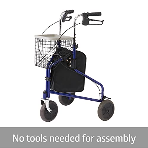 Medline 3-Wheel Ultralight Steel Rollator, Supports Up To 275 Lbs, 8" Wheels, Blue #TOP1