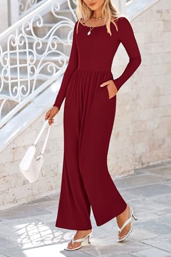 PRETTYGARDEN Womens Jumpsuits Dressy Casual Fall Fashion 2025 Trendy Long Sleeve Wide Leg Rompers Spring Work Office Outfits