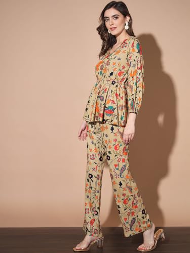 Image of Madhuram Women's Rayon and Multicolour Top with Pant Co-Ord Set(M-2432)