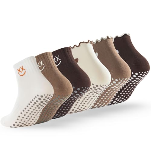 Image of Soxbang 3 /6 Pairs Cute Pilates Socks with Grips,Yoga Socks Barre Sock Non Slip Grip Embroidery for Barre Ballet Workout