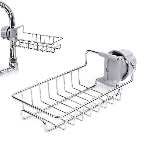 Sink Caddy Organizer, Kmeivol Kitchen Faucet Sponge Holder, Drainer Caddy for Dishwashing, Stainless Steel Faucet Storage Rack Hanging, Shelf Soap Sponge Storage Rack, Holder Faucet Sponge Hanging.