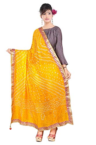 Dupatta Rajasthani jaune moutarde pour femme avec dentelle Gota Patti Aashita