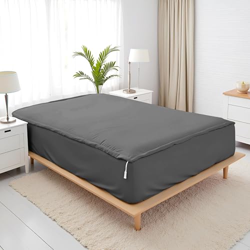 Zip On Sheets Queen Size-2 Zip Sheets +1 Base 16in Microfiber Dark Gray