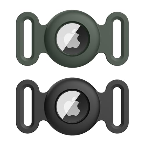 VANCLE 2 Stück Hülle für AirTag Hundehalsband Schutzhülle, Silikon Wasserdichtes Schutzhülle AirTag, Pet Loop Holder für AirTags, Hülle für Haustier Katzen Hundehalsbändern, Schwarz+Dunkelgrün
