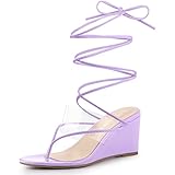 Allegra K Sandalias de cuña con Tiras Transparentes y Cordones para Mujer Lavanda 38