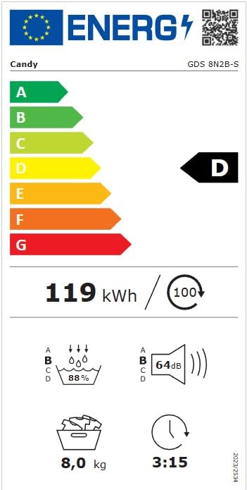 GDS 8N2B-S - Asciugatrice 8 kg, con pompa di calore, Inverter, Libera Installazione, Classe energetica D