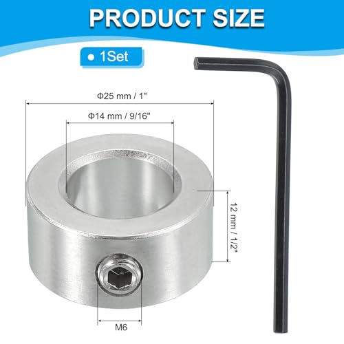 PATIKIL 14mm Tiefenanschlagringe Stellringe, 304 Edelstahl Tiefenanschlag für Bohrer Klemmring 25mm OD Fahrwerk Stopper mit M6 Einzelner Gewindestift Bohrtiefenbegrenzer für Locator