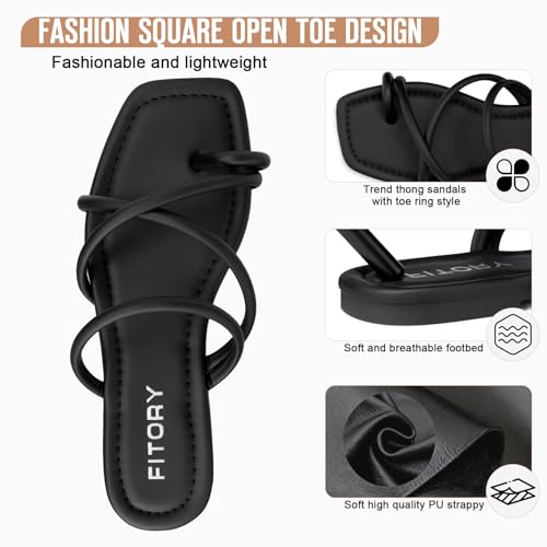 Image of FITORY Women's Slide Sandals Flat Toe Ring Thongs with Cross Strap for Summer Size