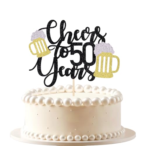 VQOUZVSR Decoración negra con purpurina para tartas de 50 años, aplicable a la decoración de tartas de boda de 50 aniversarios/50 cumpleaños