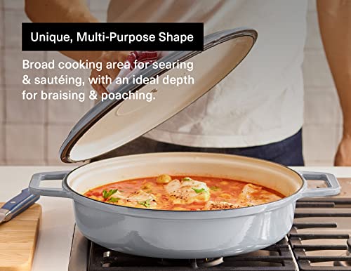 Image of Misen 5.5 QT Braiser - Enameled Cast Iron Pan for Searing, Braising & Slow Cooking - No-Chip Enamel Coating - Extra-Wide Handles - Superior Heat Retention & Even Cooking - Gray