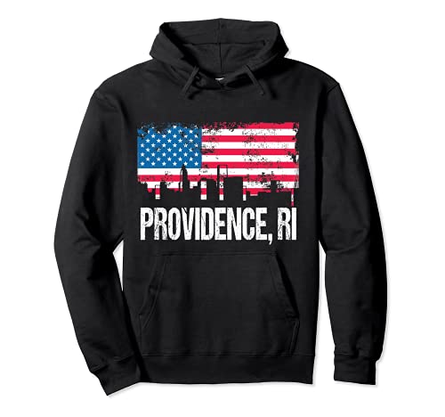 Bandera de Estados Unidos Retro Ciudad Americana Skyline Providence Rhode Island Sudadera con Capucha