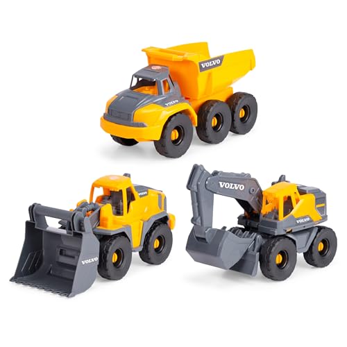Dickie Set de 3 Vehículos de Construcción Volvo 26 cm. Excavadora, Excavadora con Pala y Camión Volquete. Partes Móviles. Juego Interior y Exterior. Licencia Oficial. A Partir de 3 Años (203725007)
