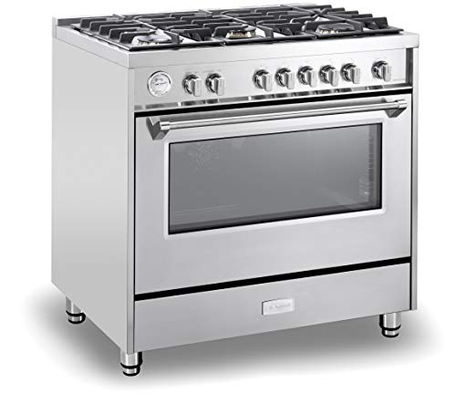 Verona VDFSGG365SS 36 Inch All Gas 5.0 Cu. Ft Range Oven Freestanding 5 Sealed Brass Burners Cooktop Turbo Convection Stainless Steel thumb #1