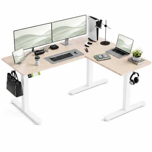 Image of Claiks Electric L-Shaped Standing Desk with Dual Motors, 59Inch Natural
