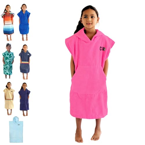 COR Surf Poncho Changing Towel Robe with Hood and Front Pocket for Kids, Doubles Up As Beach Towel and Blanket, Made of Quick Dry Microfiber, Fits Ages 3-8 Years Old (Pink, one Size fits Most)