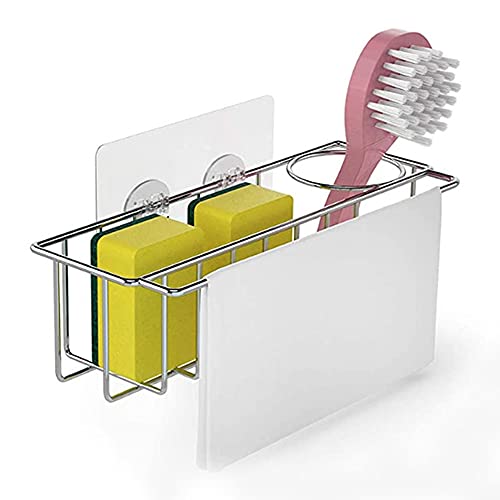 3 in 1 Soporte para Esponja de Fregadero, Organizador para Fregadero de Cocina, Soporte Adhesivo para Cepillo, Acero Inoxidable a Prueba de Óxido, Organizador para Fregadero de Cocina y Baño sin Perforación para Colocar Esponjas, Jabones y Cepillos miniatura 4