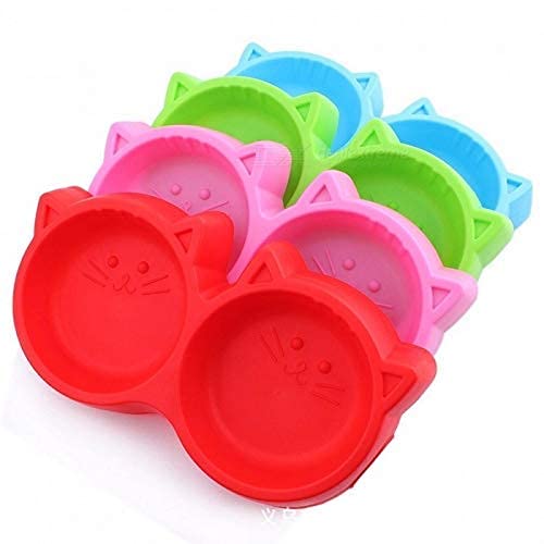 RvPaws Pet Feeding Plastic Cat Face Shaped Double Bowl Food & Water Feeder 2-in-1 Bowl for Dogs and Cats (Color May Vary) - Pack of 1 (B0BSFW3XFQ) Amazon Price History, Amazon Price Tracker