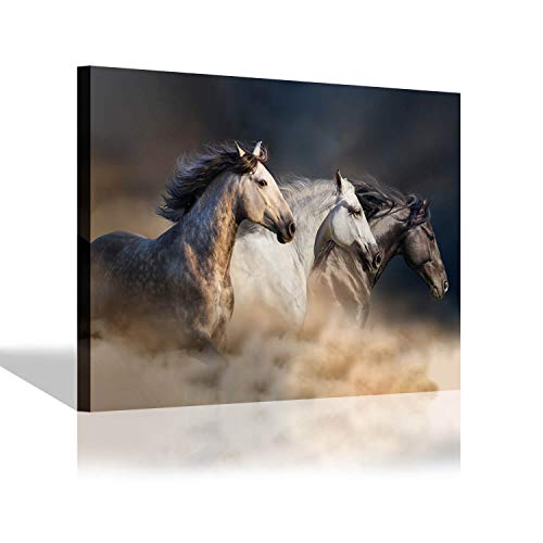 Sd Soft Dance Horses Running Canvas Wall Art: Brown Horses Picture Painting Print Artwork For Living Room (36" X 24" X 1 Panel) #TOP2