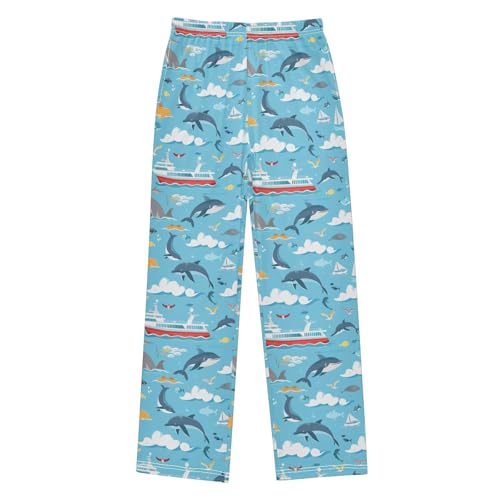 Cartoon Whales in The Sea Pajamas Bottoms with Pockets Comfy Pjs Sleepwear Elastic Waistband Pajamas Pants Lounge Pants for 6-14 Years