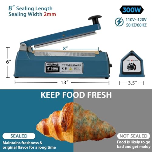 ROMECH 8 Inch Impulse Bag Sealer, Solid Metal Housing Heavy Duty Manual Heat Sealer Machine with Spare Parts for Sealing Plastic Bags & Shrink Wrap Bags (300W) - Thumbnail 5