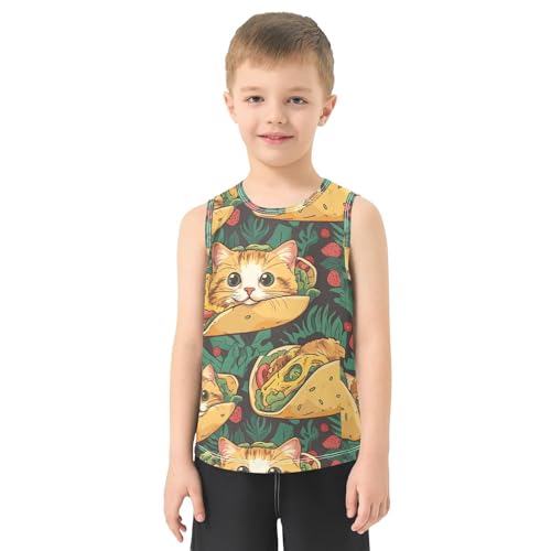 Boys Tank Top Shirts Taco Cats Sleeveless T-Shirts Crew Neck for Kids Clothing Children2