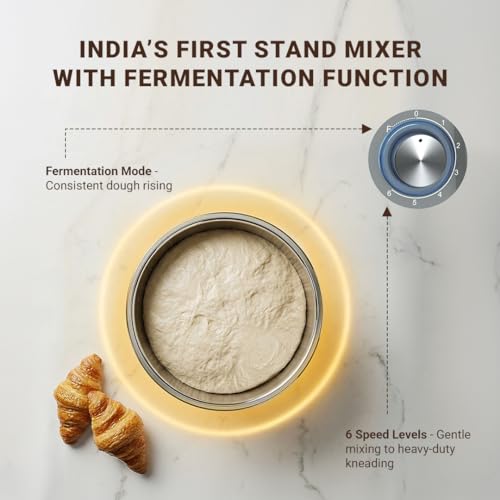 Image of DYLECT ArtiMix Stand Mixer for Home | 1900W Powerful Motor | 5.5L Removeable Bowl | 6 Speed + Fermentation Function | Dough Hook, Whisk, Beater & Splash Guard | Anti-Skid Design | Robust Metal Gears