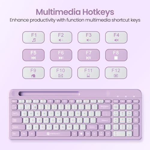 Image of Portronics Bubble Square Wireless Keyboard with Bluetooth + 2.4 GHz USB Receiver (Dual Connectivity), Pair 3 Devices Max, Multimedia Hotkeys, for Laptop, PC, Smartphone, Tablet (Purple)