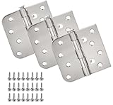 SUMBIN UL Fire Rated 3H Stainless Steel 304 4 x 4 inch Door Hinges, 5/8' Radius Corner Heavy Duty with Security Pin to Avoid Pick from Outside, Smooth and Quiet (3 Pack)