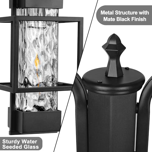 PARTPHONER Modern Outdoor Lamp Post Light 2-Head, Hardwired Street Light Post for Outside Metal Pole Light Outdoor Lighting with Water Glass Shade for Garden Patio Backyard Walkway Driveway