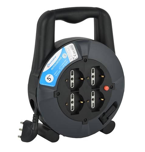 Electraline 49025 Prolunga Elettrica con Avvolgicavo 5 mt, 4 Prese Polivalenti (Schuko + 10/16A),...