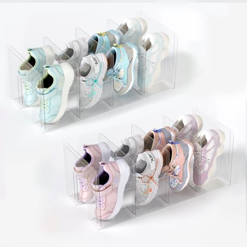 Catálogo de Zapateras para niñas los 10 mejores. 47 Jolensoy Zapatero acrílico para niños, Paquete de 2 organizadores de zapatos transparentes, Estante de almacenamiento de zapatos de guardería, 4 estantes, Estilo moderno, Ahorro...