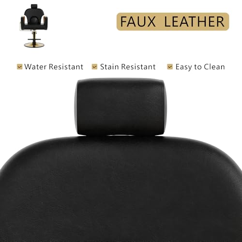Image of Barber Chair, Reclining Hair Salon Chair, 360 Degrees Swivel Styling Chair, Height Adjustable Hydraulic Shampoo Chairs, Spa Equipment (Black)