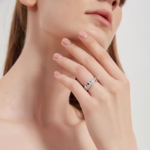 THELANDA Genuine Moissanite or Simulated Diamond Sterling Silver Unisex 6.5mm Wide X Crisscross Two Rows Wedding Ring4