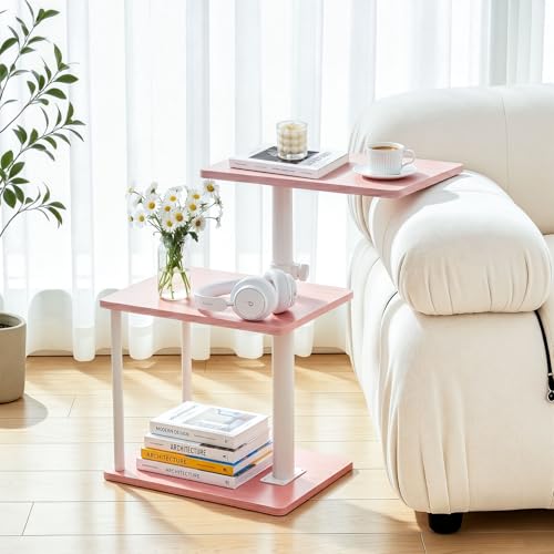 Image of Faesun Swivel Side Table for Couch Arm, Adjustable C End Table for Recliner or Bed, Tv Trays with Storage Shelf for Small Spaces Small Nightstand Table for Living Room, Bedroom,Pink