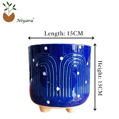 Image of Niyara Ceramic planters pots for Indoor Outdoor Home, Garden Office Decor Balcony Planters Gamla Flower Size Small 6 inches (Abstract Blue)
