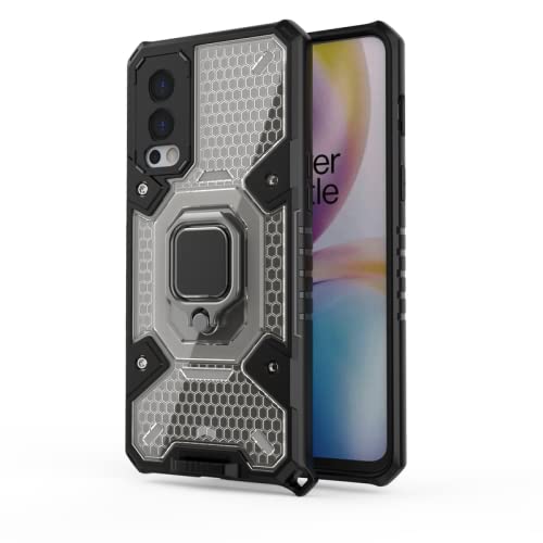Image of Polycarbonate, Thermoplastic Polyurethane OnePlus Nord 2 5G Hybrid Shockproof Case Rotating Ring Holder and Kickstand in-Built Bumper Back Cover for OnePlus Nord 2 5G (Black)