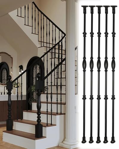 Elitix Treppengeländer Innen Eisenbaluster für Treppen Im Innenbereich, 5er-Pack (16 Stück), Handlauf- und Geländerhalterungssatz, Spindeltreppe/Viktorianischer Pfosten(A-Style,5 pcs)