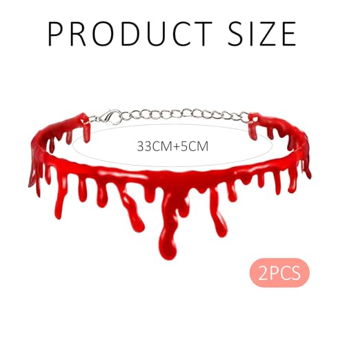 YCICHE 2 Stück Halloween Blut Halskette - Blutstropfen Design, Halloween Dekoration & Kostüm Accessoire, Horror Requisiten für Party und Karneval, Hochwertiges Acryl Schmuckset für Damen und Herren
