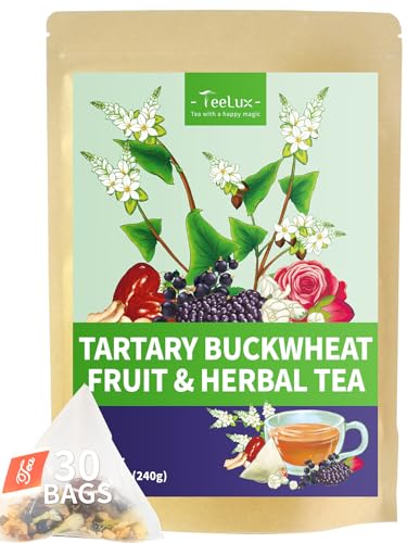 Image of TeeLux Rose Blueberry Tea Bags, 8g /bag, Tartary Buckwheat with Mulberries, Red Dates, Caffeine Free, Floral Aroma & Rich Tartary Buckwheat Aroma, 30 Count