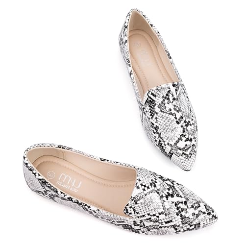 Image of MUSSHOE Pointed Toe Flats for Women, Comfortable Business Casual Work Shoes, Slip On Loafers with Arch Support, Office Walking Flats for All Day Standing