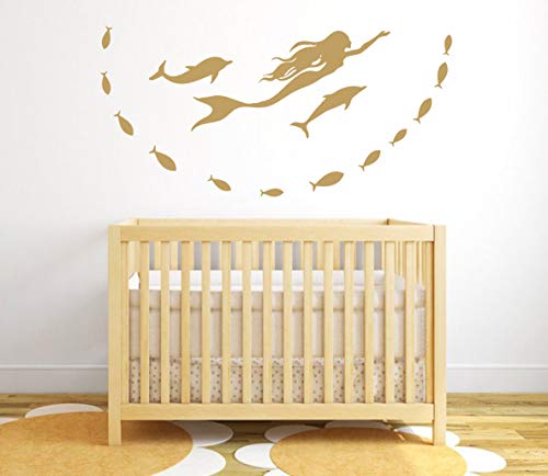 Vinilo Decorativo Fondo Marino con Delfines Dorado miniatura 4