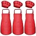 3 Set Bambini Grembiule e Cappello da Cuoco, Bambino Grembiule da Cucina con Tasche per Ragazze Ragazzi, Grembiuli da Chef Giardino per Cucinare Cottura Pittura Artigianato (3-6 Anni) (Rosso)
