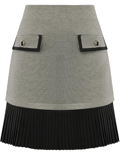 Kate Kasin Work Skirts for Women, Pleated Mini Skirt, High Waist A line Skirts(Gray, Medium)
