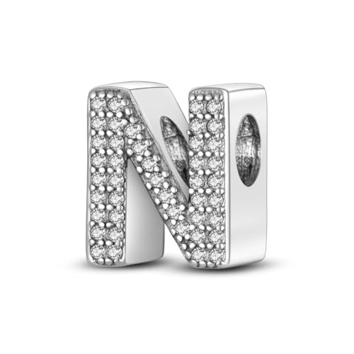 KUNSIR N Alfabeto Charms Abalorios Colgante para mujer, plata de ley 925, compatible con pulseras y collares Pandora, compatible con pulseras europeas para mujeres y niñas