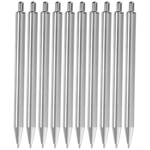 WRITWAA 10 Piezas Bolígrafo de Acero Inoxidable Personalizable Superficie Decorativa, Color Plata, Adecuado para Oficinas y Estudios, Diseño Cómodo y Funcional