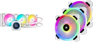 Corsair iCUE H150i Elite LCD XT Liquid CPU Cooler - White & LL Series, LL120 RGB, 120mm RGB LED Fan, Triple Pack with Lighting Node PRO- White, Lighting Node PRO Included, LL120 RGB White
