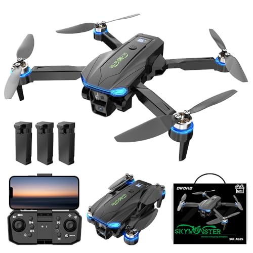 SKYMONSTER RC Drone,Drones 1080P HD Camera,3PC Batteries, FPV Foldable Drone With Brushless...